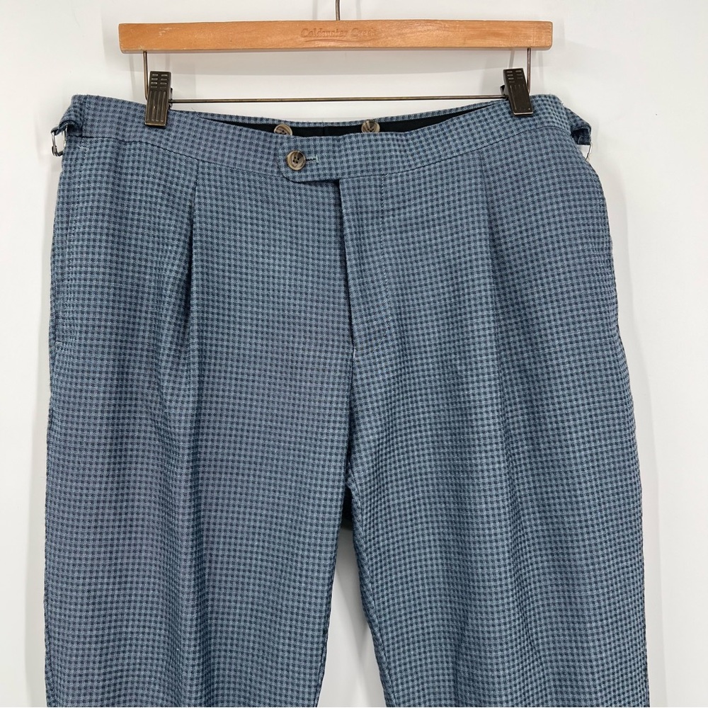 Indochino Blue Check Plaid Buckle Dress Pants SEE MEASUREMENTS